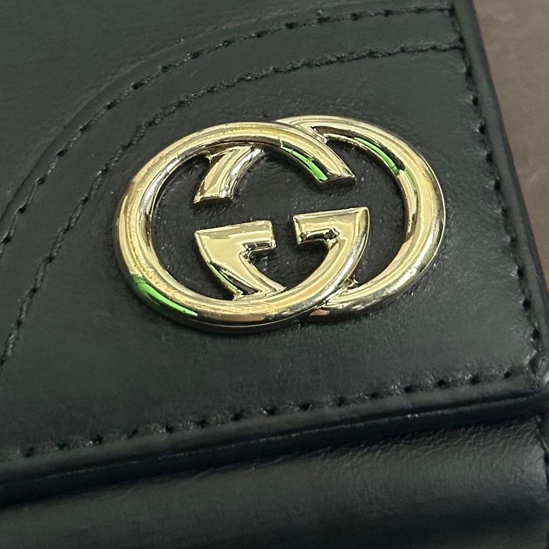 GUCCI グッチ　折り財布　インターロッキング　GG ブラック　Wホック