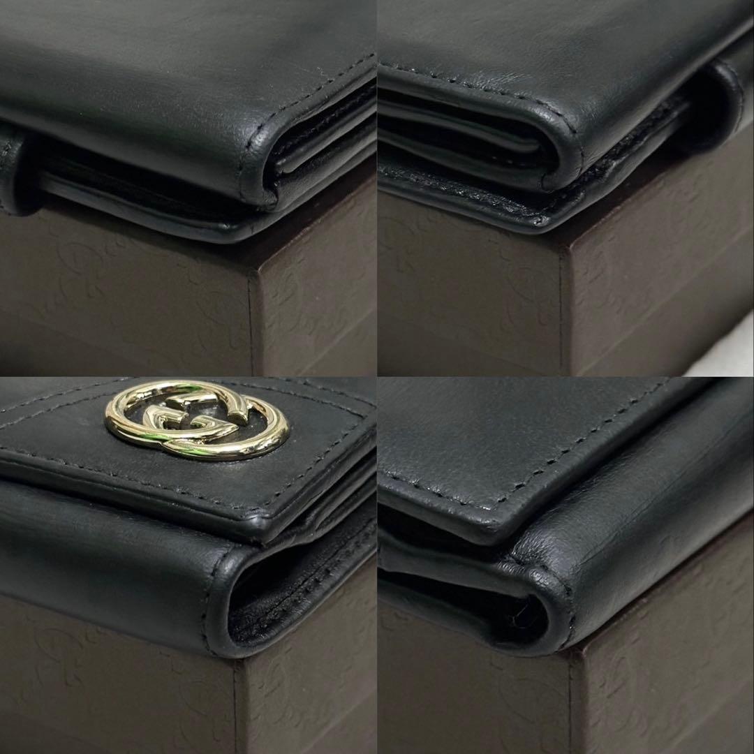 GUCCI グッチ　折り財布　インターロッキング　GG ブラック　Wホック