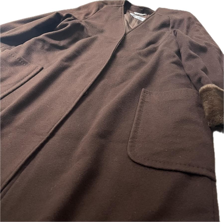 【高級】MaxMara 白タグ カシミヤ100% ロングコート ファー袖 40