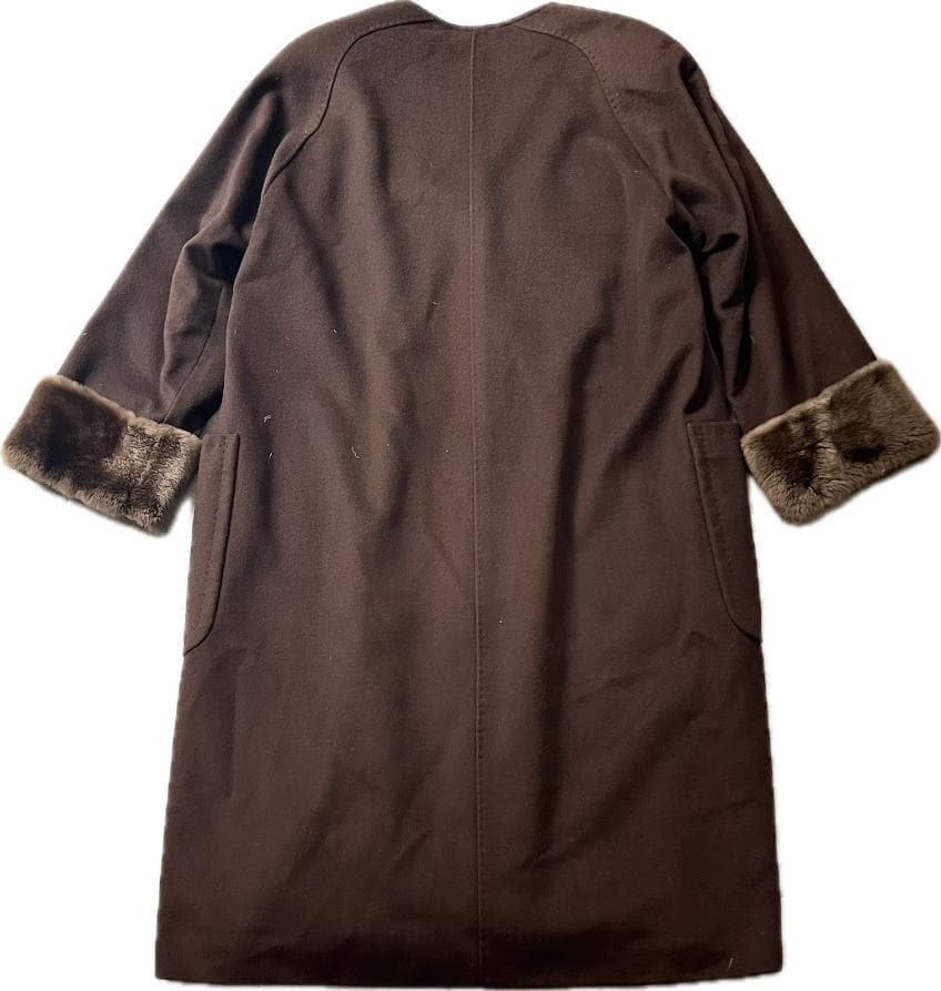 【高級】MaxMara 白タグ カシミヤ100% ロングコート ファー袖 40