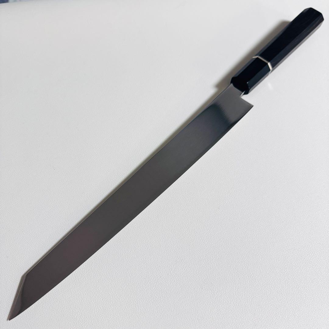 切付柳刃 270mm 片刃 鏡面仕上げ 天然牛角黒檀八角柄 刺身包丁