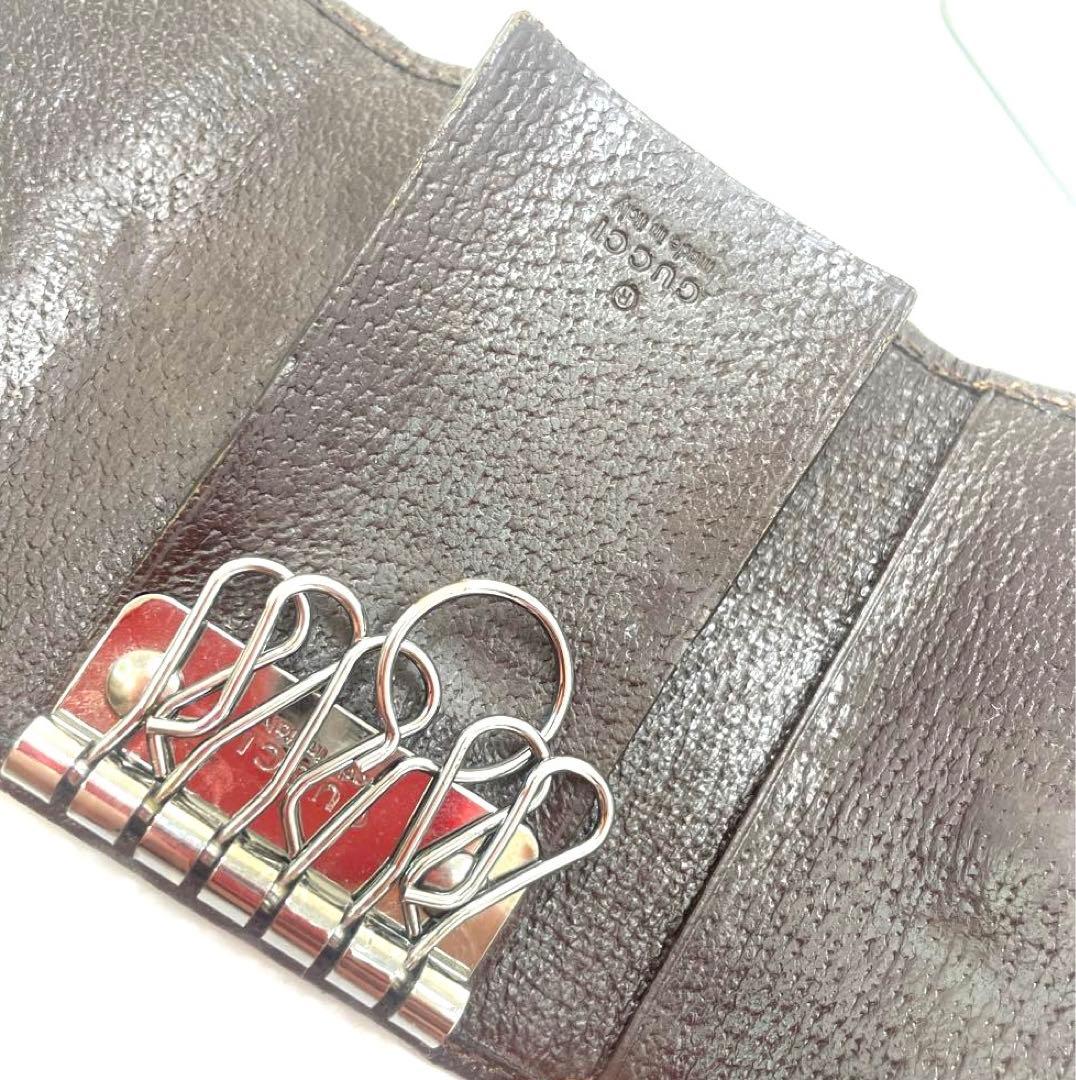 美品✨Gucci グッチ キーケース キャンバス ブラウン メタルバー