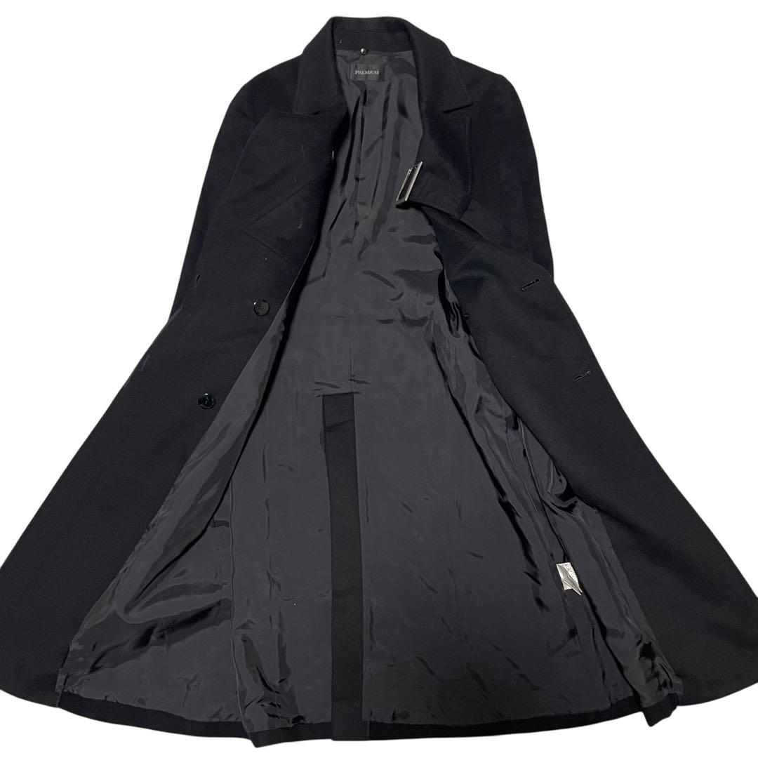 カシミヤ100%【PREMIUM】マキシ丈比翼ロングコート 特殊デザイン 黒 M