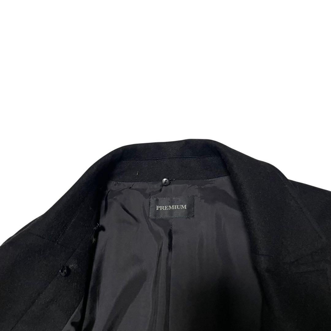 カシミヤ100%【PREMIUM】マキシ丈比翼ロングコート 特殊デザイン 黒 M