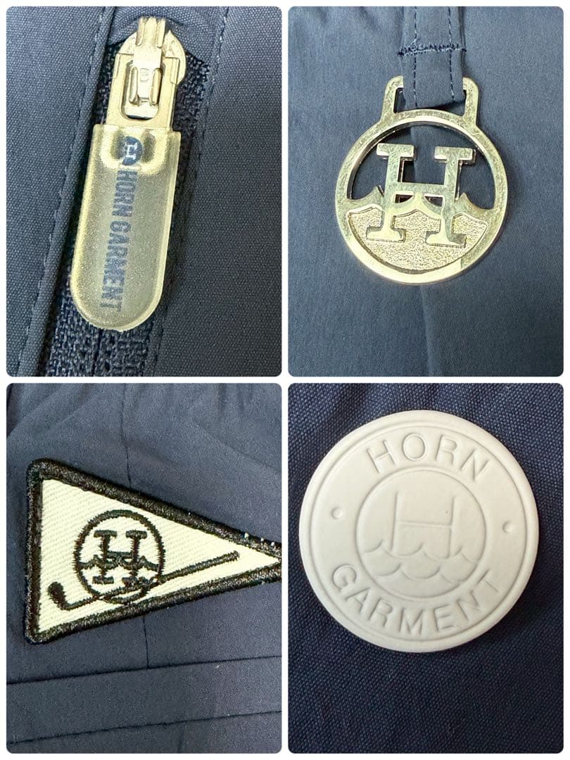 新品　ホーンガーメント　ゴルフパンツ　近年　ネイビー　ロゴ金具　ワッペン