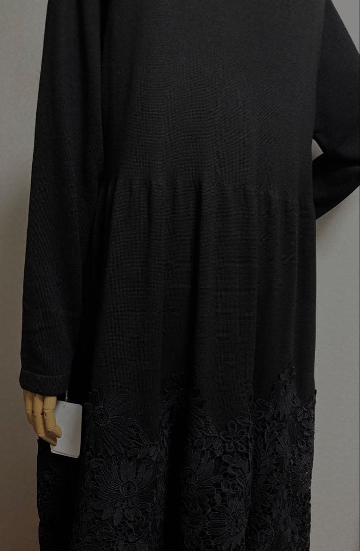 【新品】 Lascolinas フラワーレース ロングニットカーディガン M〜L