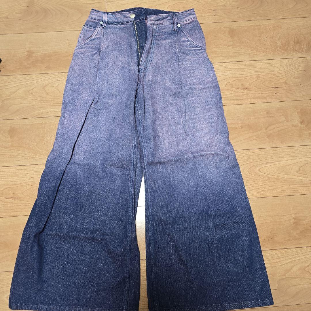 パープル グラデーションデニムワイドパンツ