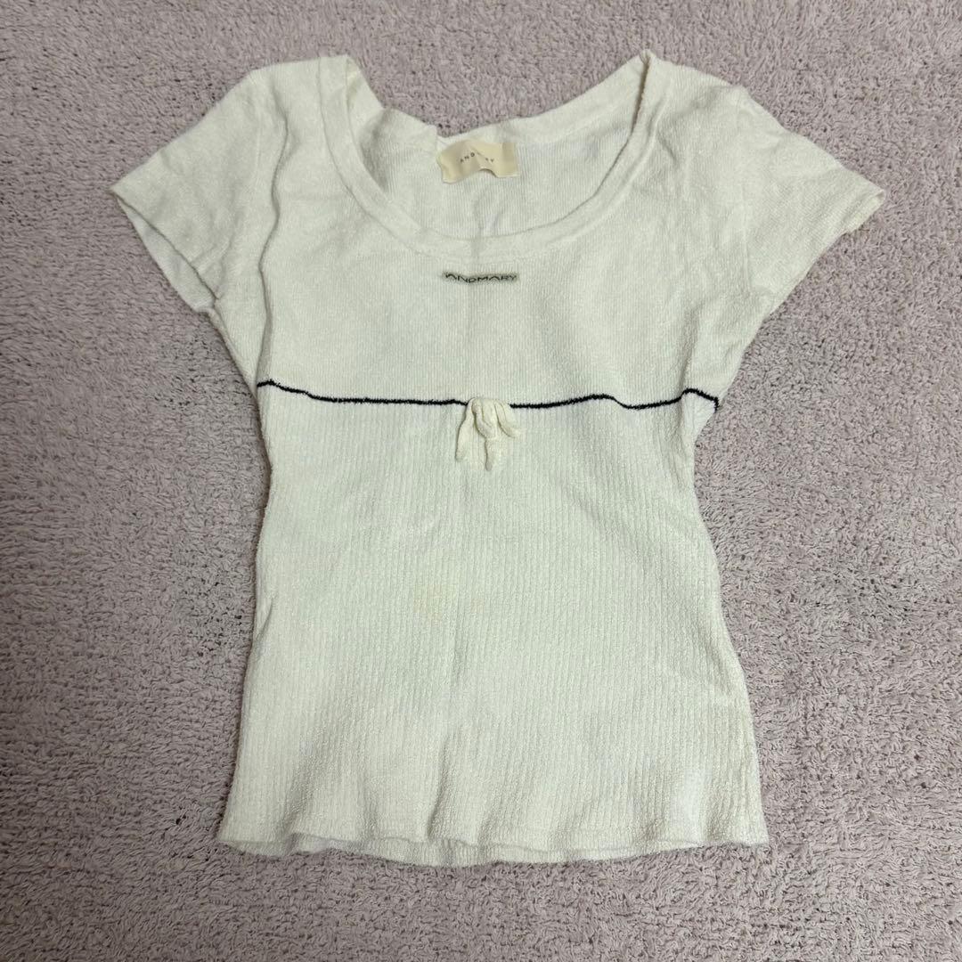 ANDMARYアンドマリー Putty ribbon tops white
