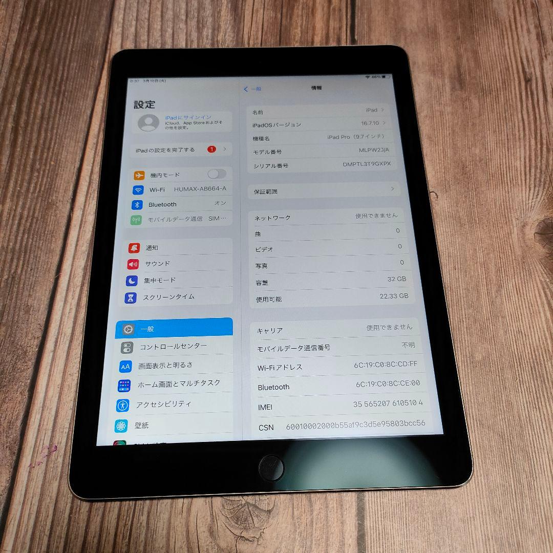 iPad Pro 9.7インチ 32GB SIMフリー グレー 美品