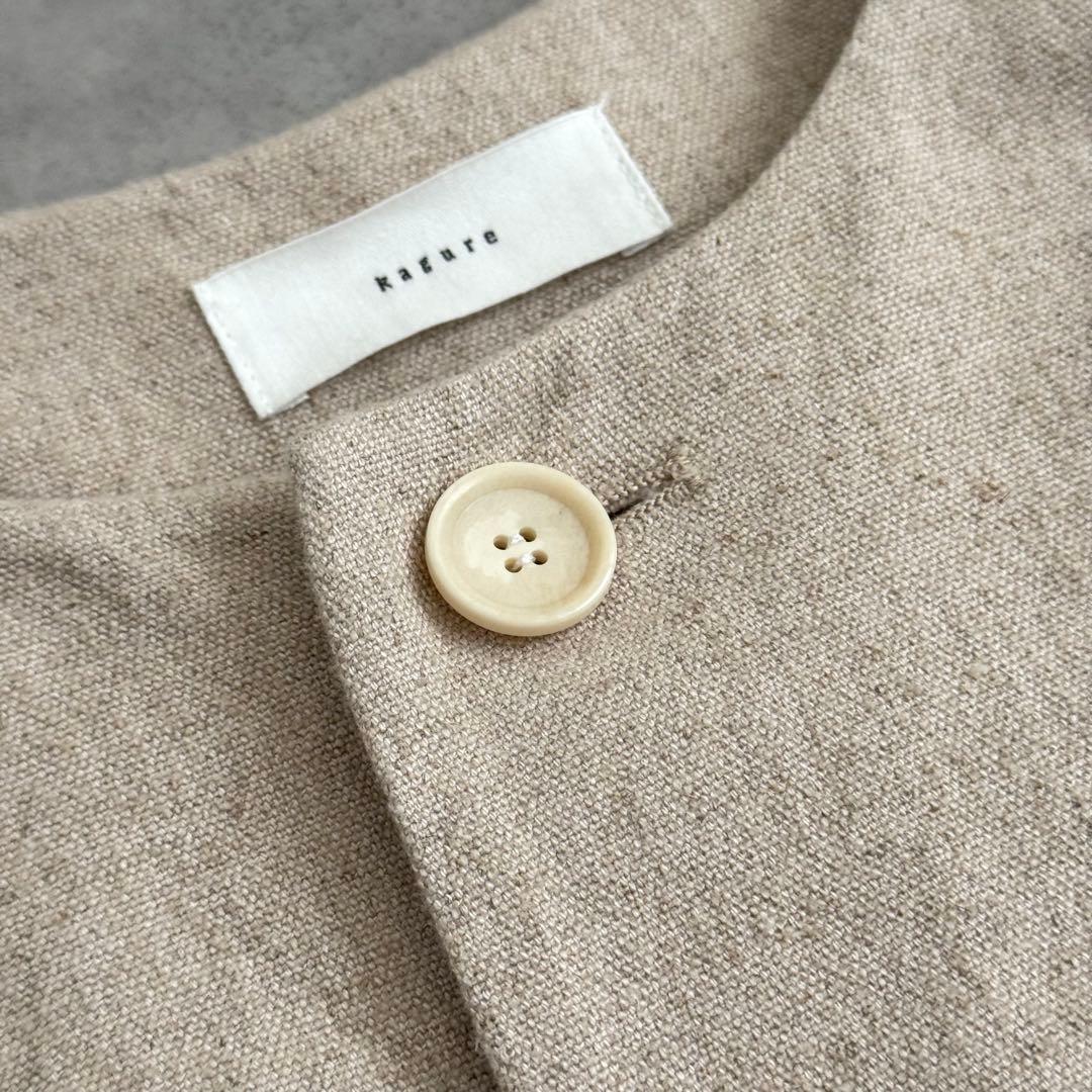 極美品 近年 かぐれ リネン レーヨン テントコート ベージュ ノーカラー 麻