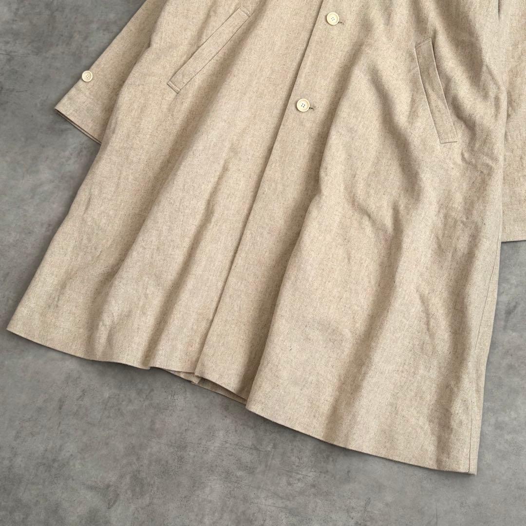 極美品 近年 かぐれ リネン レーヨン テントコート ベージュ ノーカラー 麻