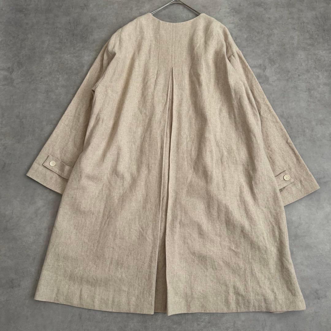 極美品 近年 かぐれ リネン レーヨン テントコート ベージュ ノーカラー 麻