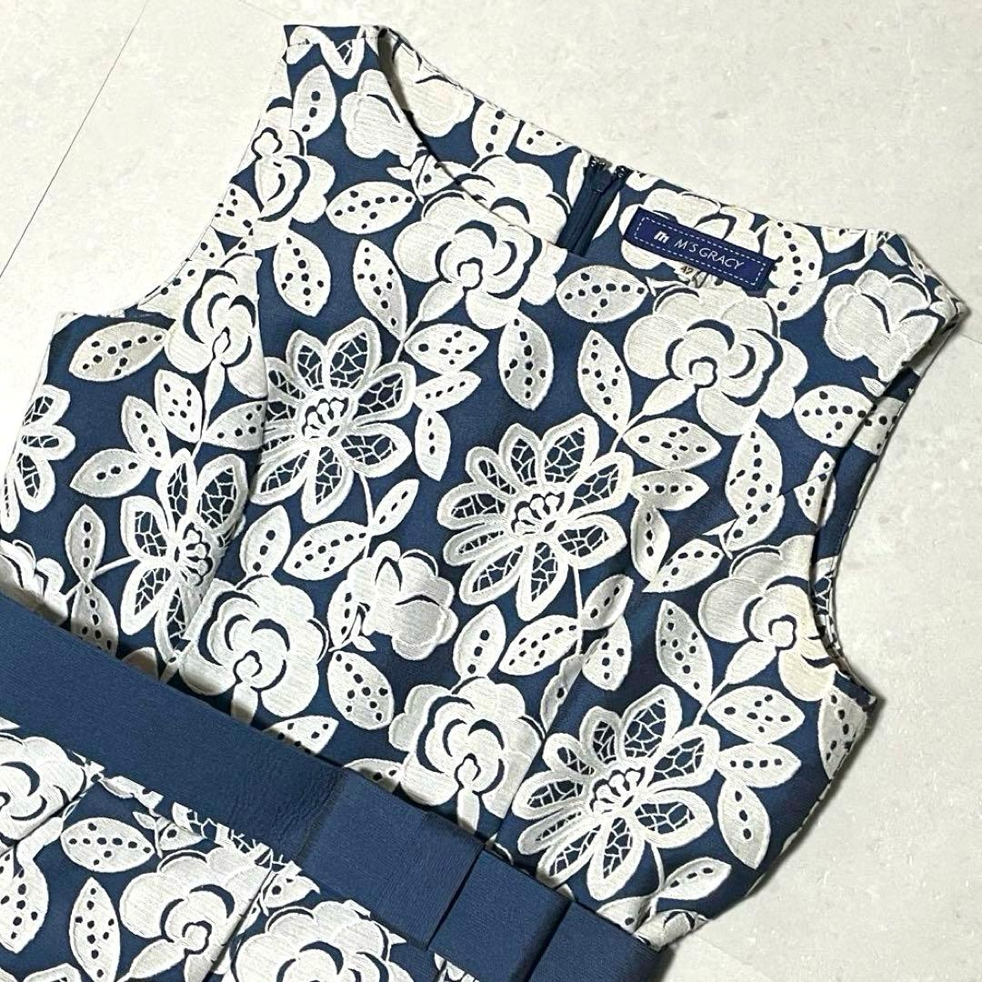 大きいサイズ 42 XL エムズグレイシー ワンピース 刺繍 レース Aライン