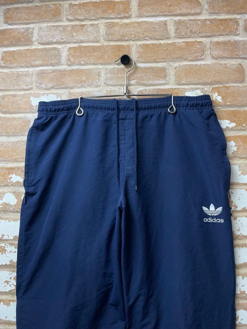 90s adidas アディダス　ナイロンパンツ　トレフォイル　ネイビー　刺繍
