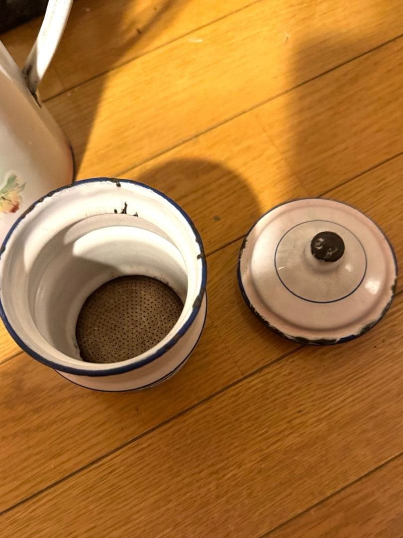 japy社 ホーロー勿忘草＊コーヒーポット ピンク アンティーク＊ブロカント