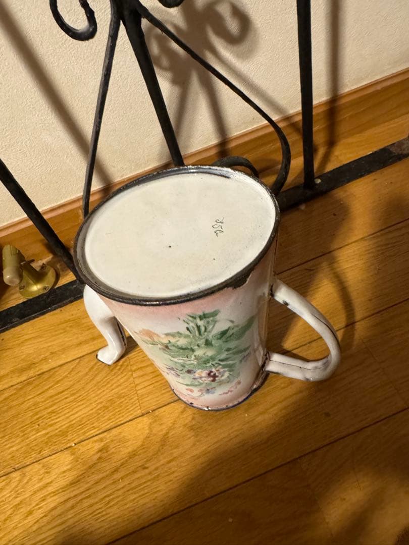 japy社 ホーロー勿忘草＊コーヒーポット ピンク アンティーク＊ブロカント