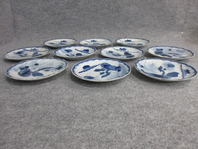 伊万里焼染付琵琶湖浮御堂図小皿10枚 [B25819]