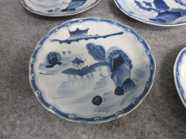 伊万里焼染付琵琶湖浮御堂図小皿10枚 [B25819]