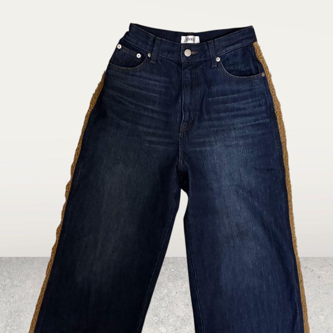 EVRIS エヴリス ボアステッチ ワイド デニム パンツ サイドデザイン M