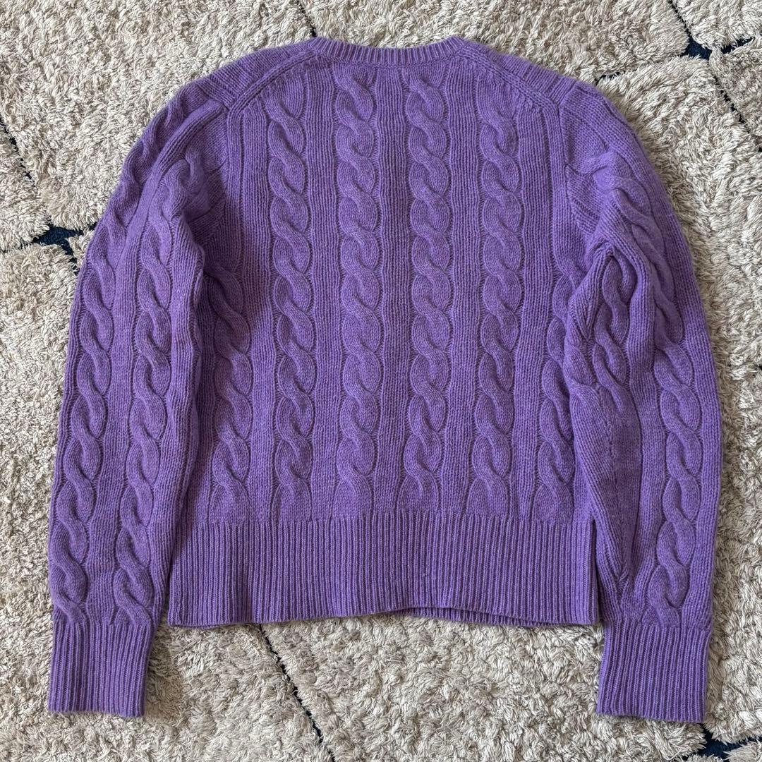 【美品✨】ポロラルフローレン　カーディガン　ケーブルニット　カシミヤ　刺繍　紫