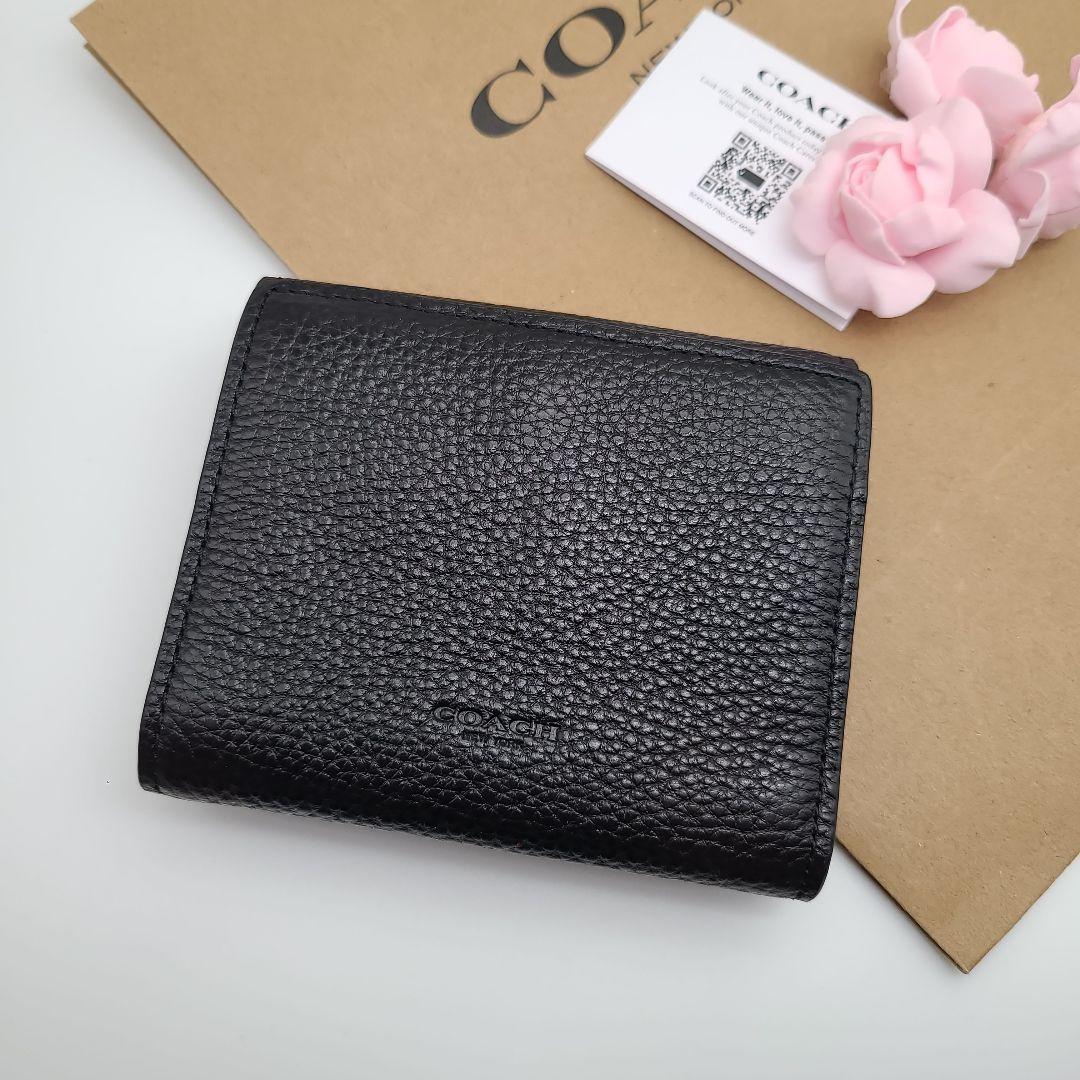 新品　COACH　コーチ　折り財布　スナップ開閉　シグネチャー　ブラック　正規品
