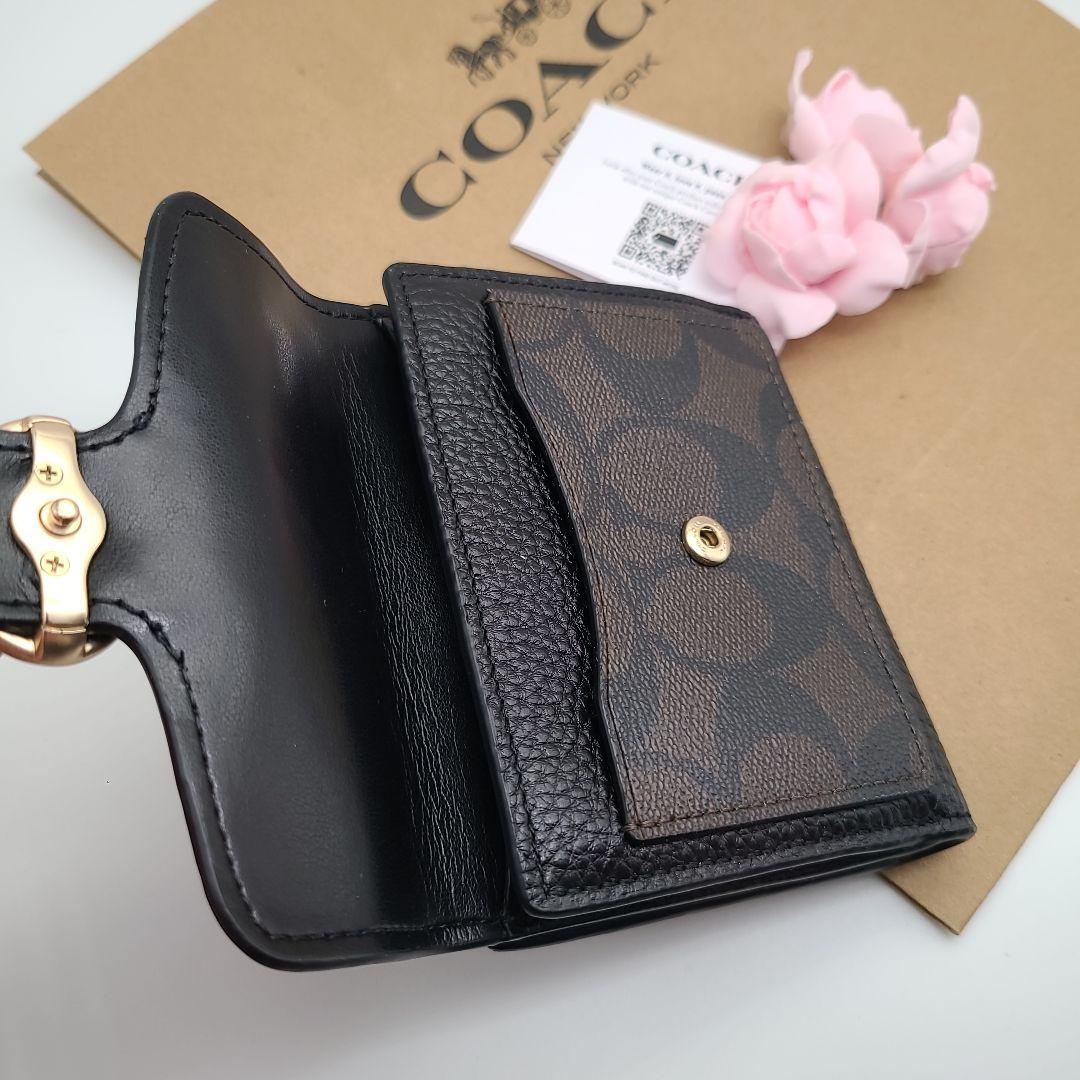 新品　COACH　コーチ　折り財布　スナップ開閉　シグネチャー　ブラック　正規品