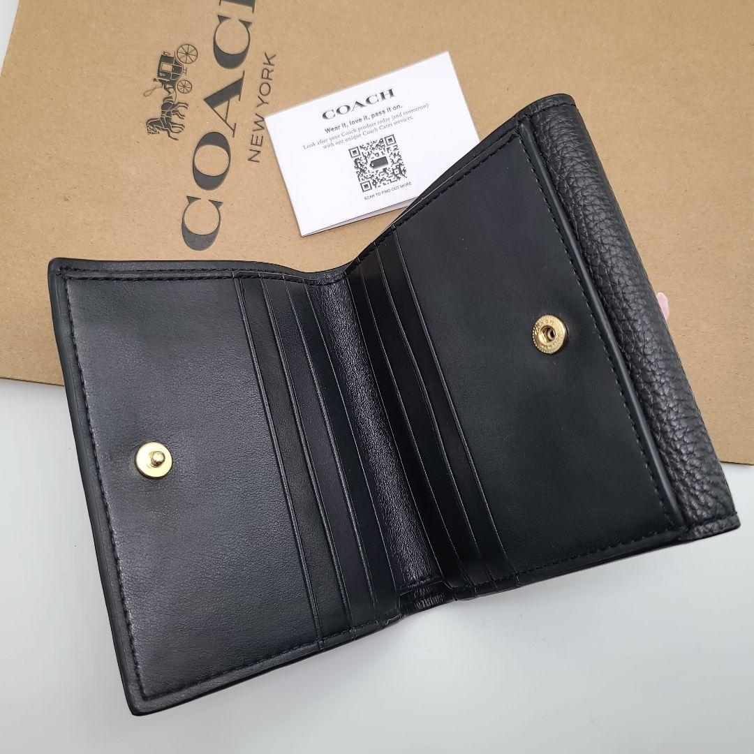 新品　COACH　コーチ　折り財布　スナップ開閉　シグネチャー　ブラック　正規品