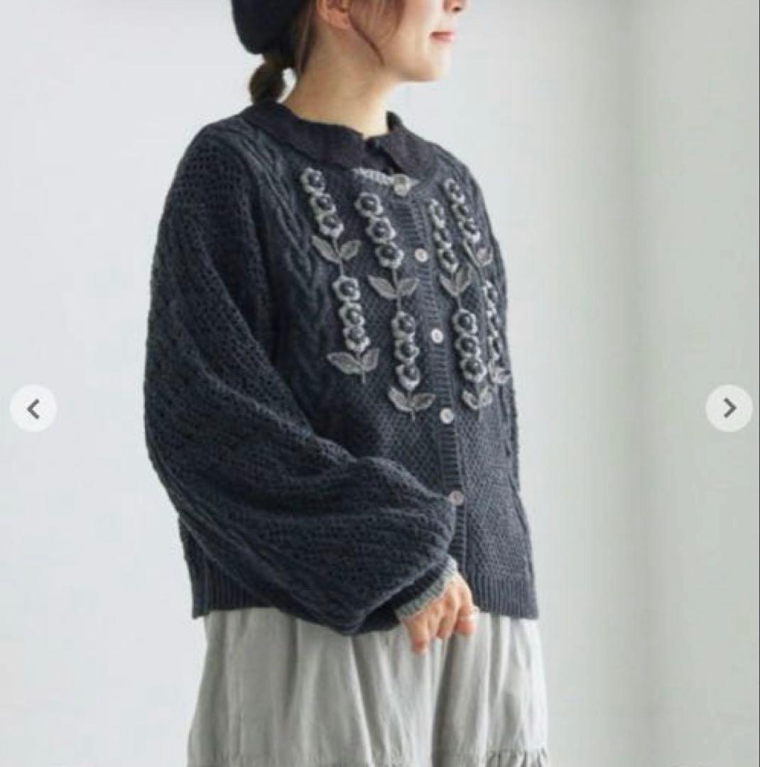 Samanthaモスモス ツハルかぎ針お花モチーフ付きニットカーディガン