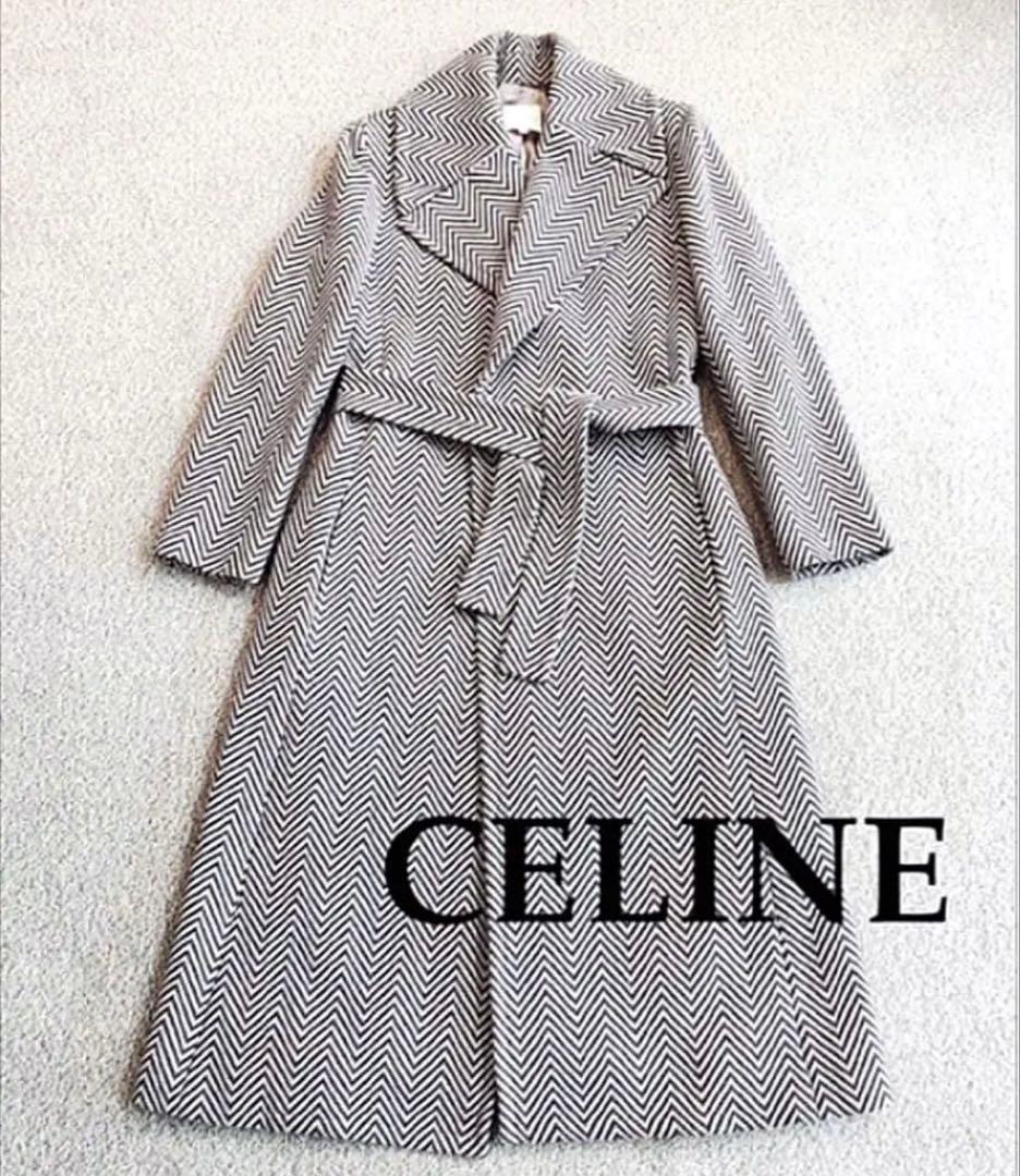 美品　CELINE セリーヌ　ヘリンボーン　ロングコート