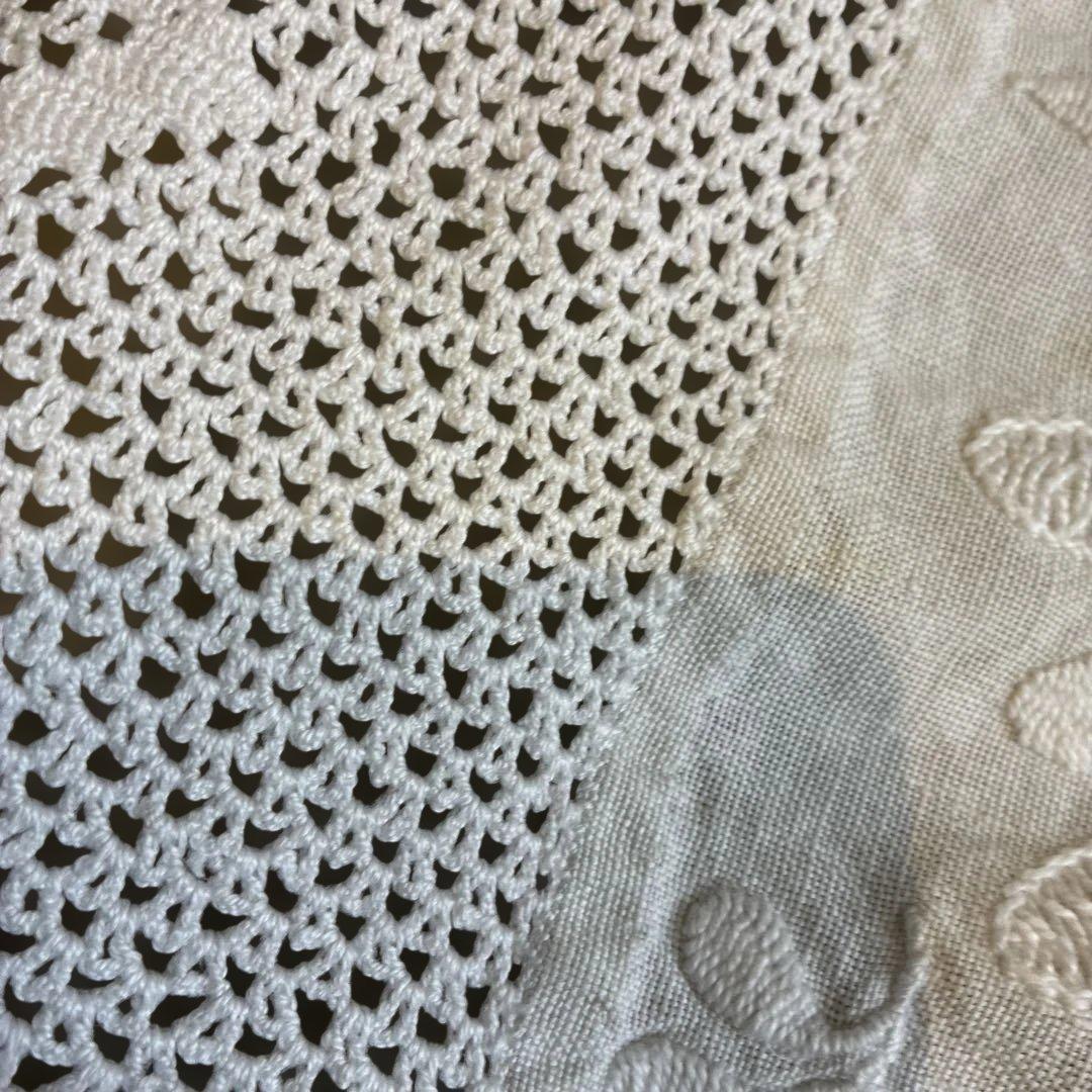 M*u様 刺繍入りリネンクロス 大判 ホワイト　ハンドメイド　ビンテージ　蚤の市