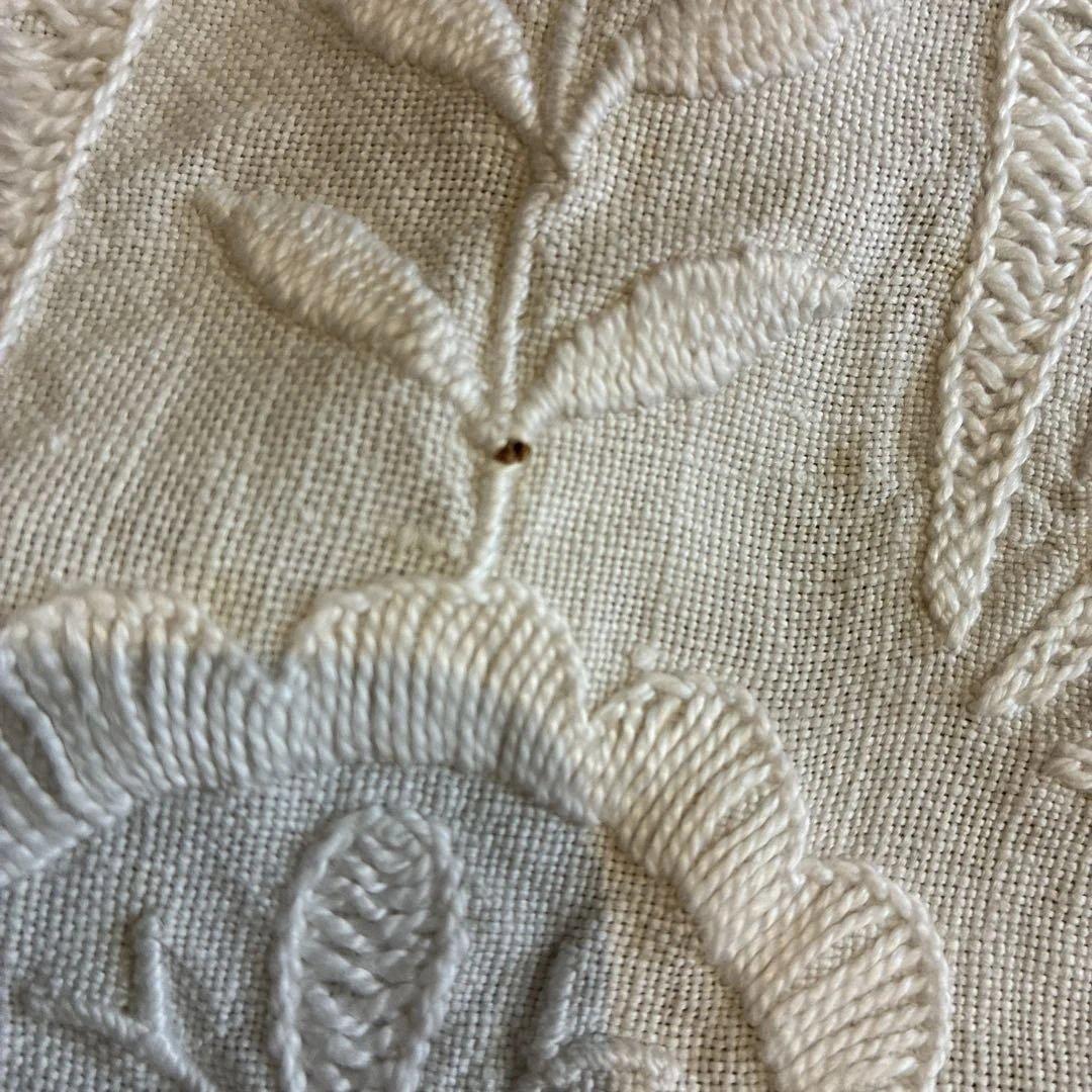 M*u様 刺繍入りリネンクロス 大判 ホワイト　ハンドメイド　ビンテージ　蚤の市