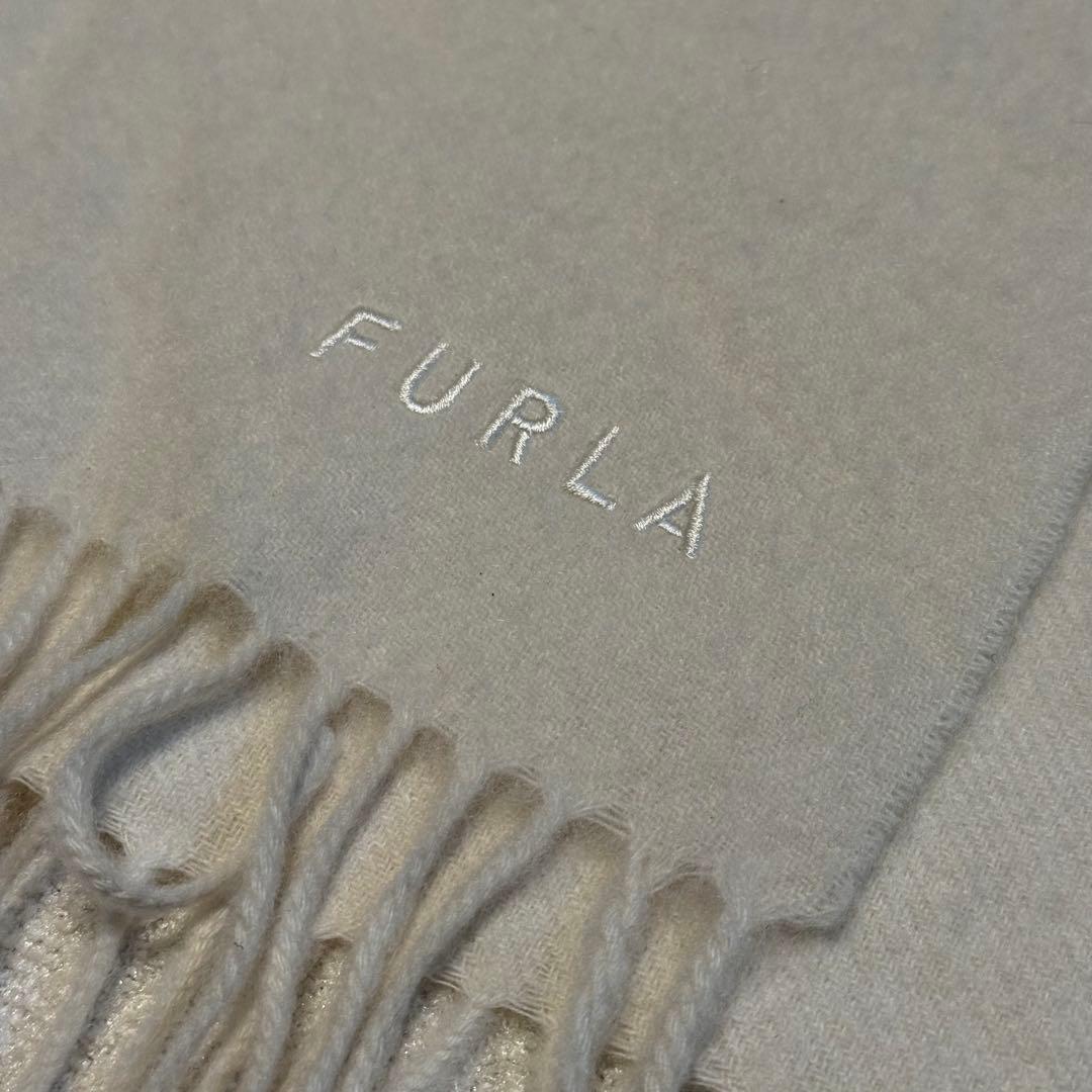 現行ロゴ FURLA マフラー オフホワイト カシミヤ100% 洗える