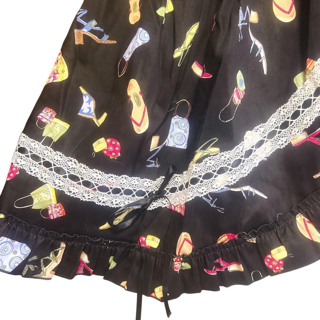 BODYLINE 新品タグ付き リボン ワンピース 黒×総柄 Fロリータ