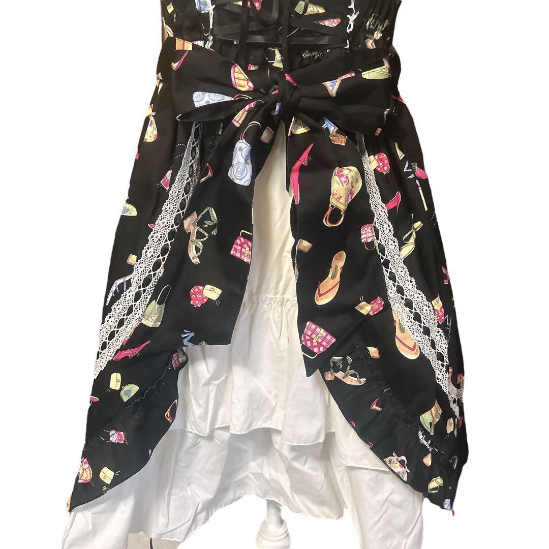 BODYLINE 新品タグ付き リボン ワンピース 黒×総柄 Fロリータ