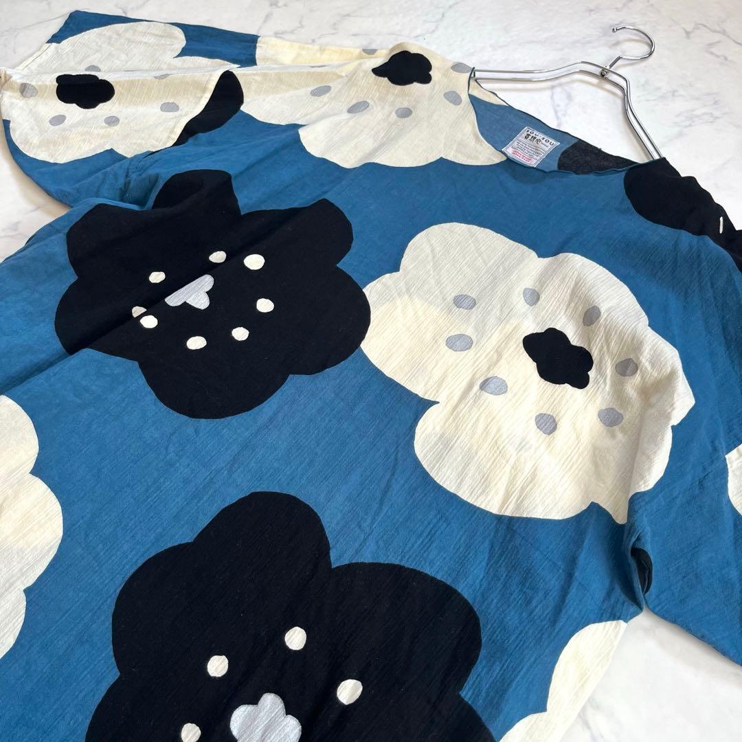 美品✨ SOU•SOUソウソウ 高島縮 薙刀長方形衣ワンピース 花柄 ほほえみ