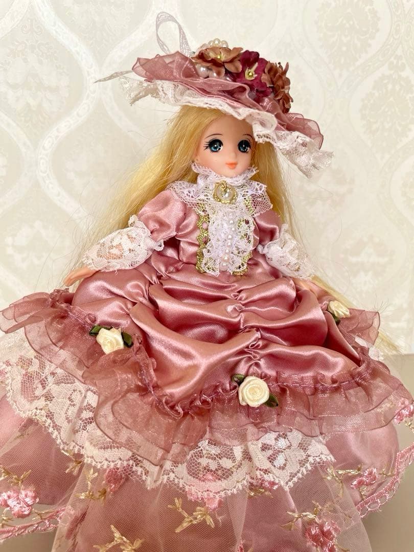 リカちゃん服　ドレープドレス　ピンク✖️レース　ハンドメイド