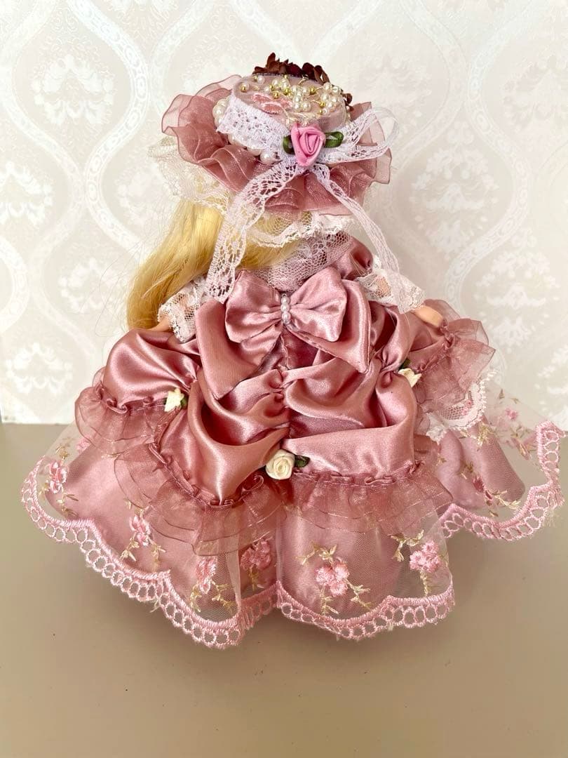 リカちゃん服　ドレープドレス　ピンク✖️レース　ハンドメイド
