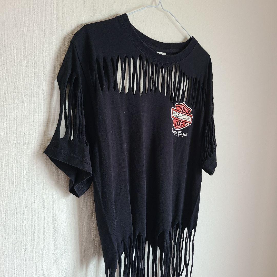 美品 ハーレーダビッドソン リメイクTシャツ　フリンジ　y2k　00s　平成