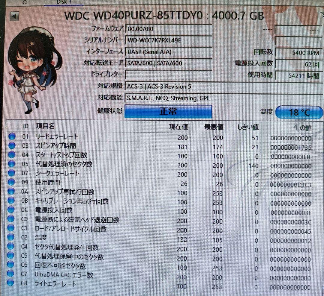 内蔵型ハードディスクドライブ WD Purple 4TB WD40PURZ