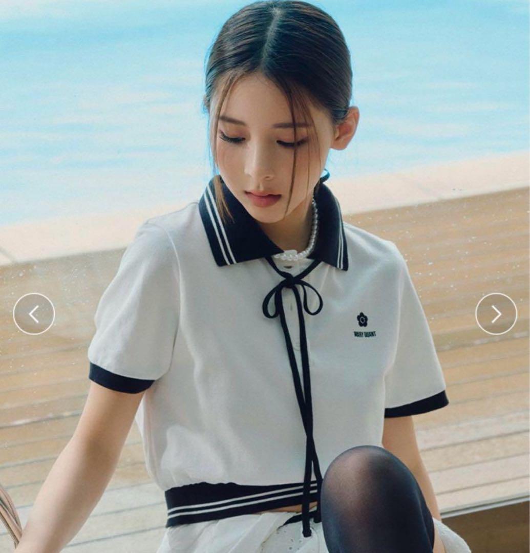 Lilly brown クロップドリボンポロシャツ