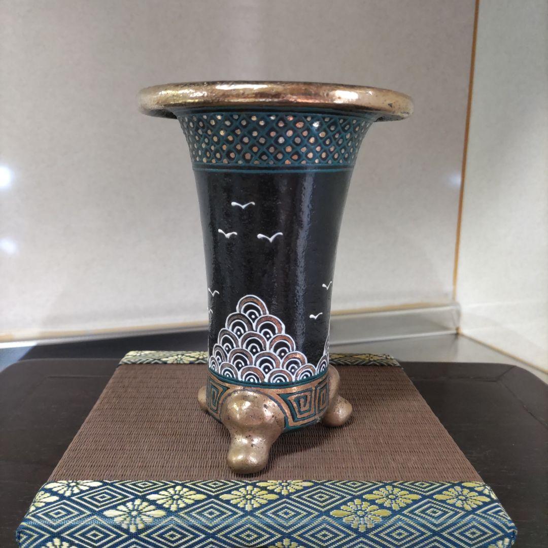 盆栽鉢、蘭鉢、 万年青鉢 植木鉢 京楽焼鉢、手造リ鉢　金彩波千鳥蘭鉢、新品未使用