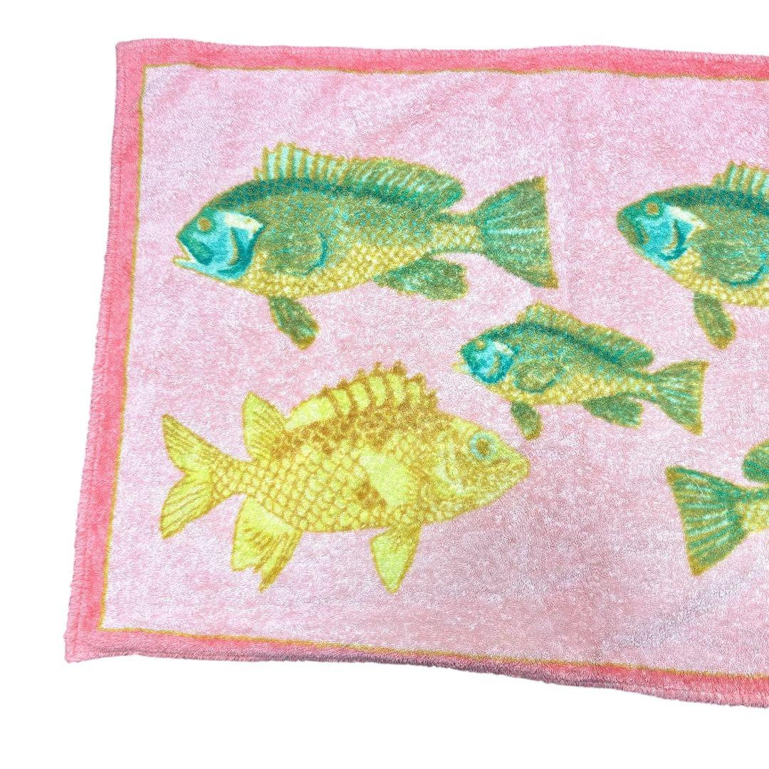 エルメス ビーチタオル バスマット お魚柄 フィッシュ ピンク コットン 美品