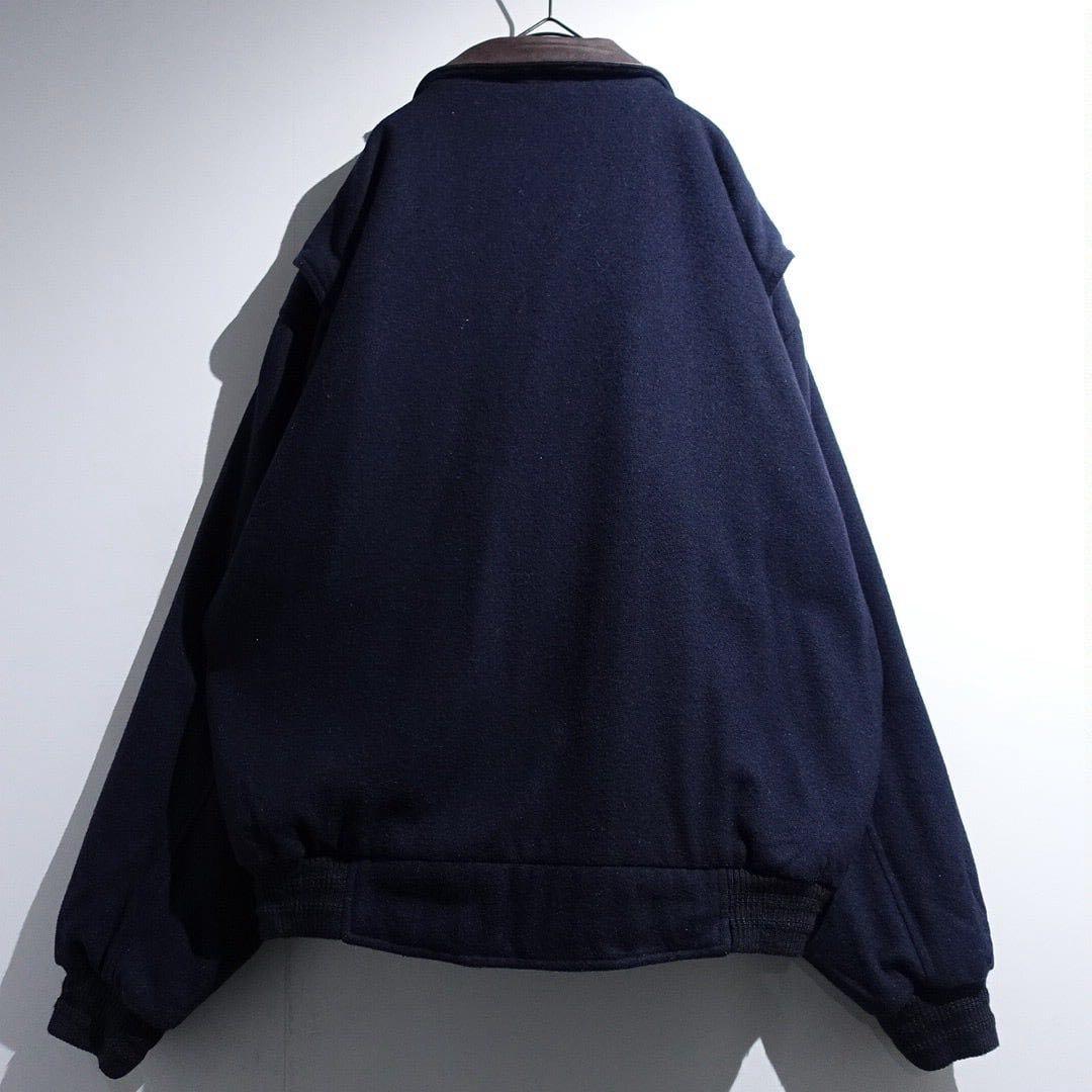 90s GANT レザー襟 ウールブルゾン オーバーサイズ ネイビー短丈