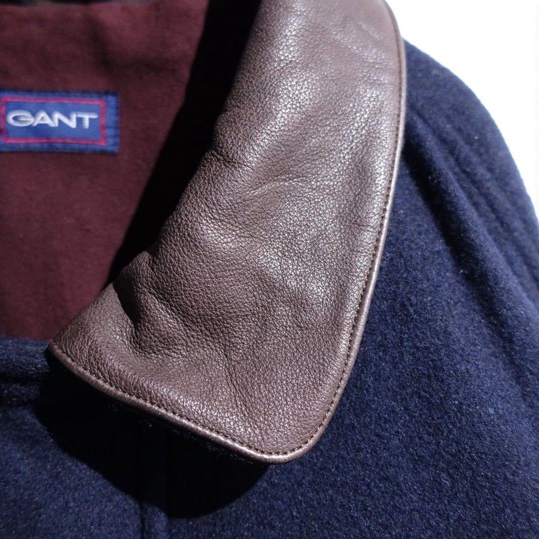 90s GANT レザー襟 ウールブルゾン オーバーサイズ ネイビー短丈