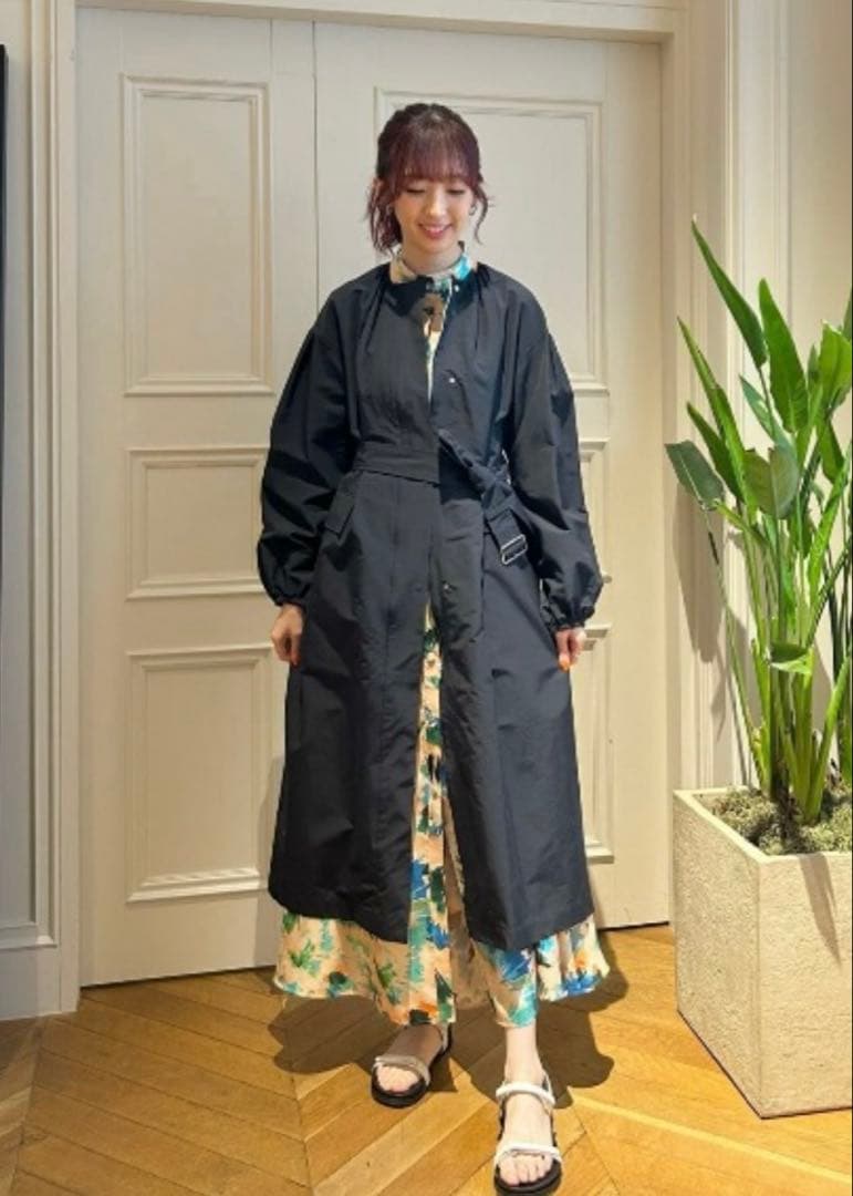 allureville 【美品】コットンナイロンクロスギャザーネックコート