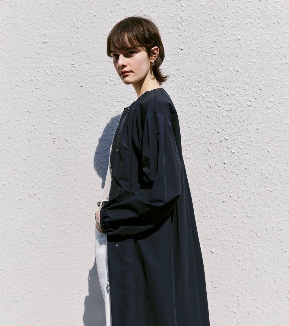 allureville 【美品】コットンナイロンクロスギャザーネックコート