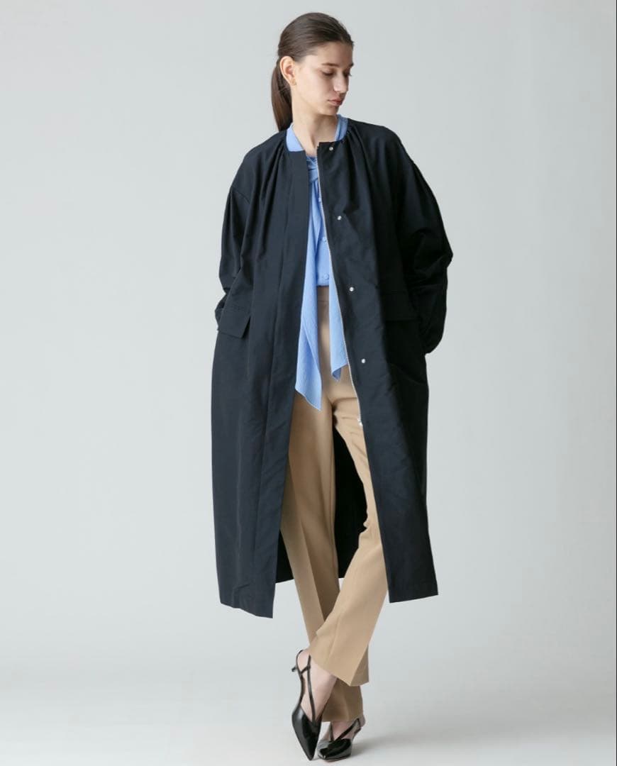 allureville 【美品】コットンナイロンクロスギャザーネックコート