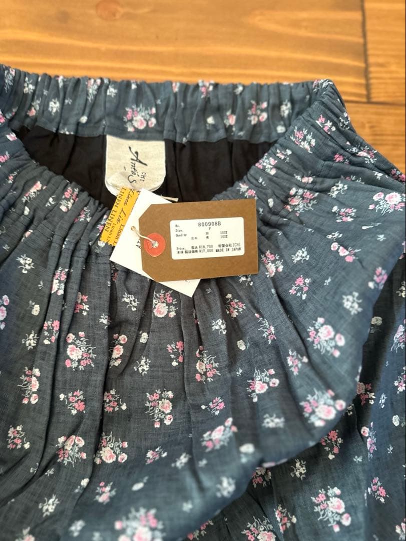 定価¥18700 イチアンティークス リネンフローラルパターンギャザースカート