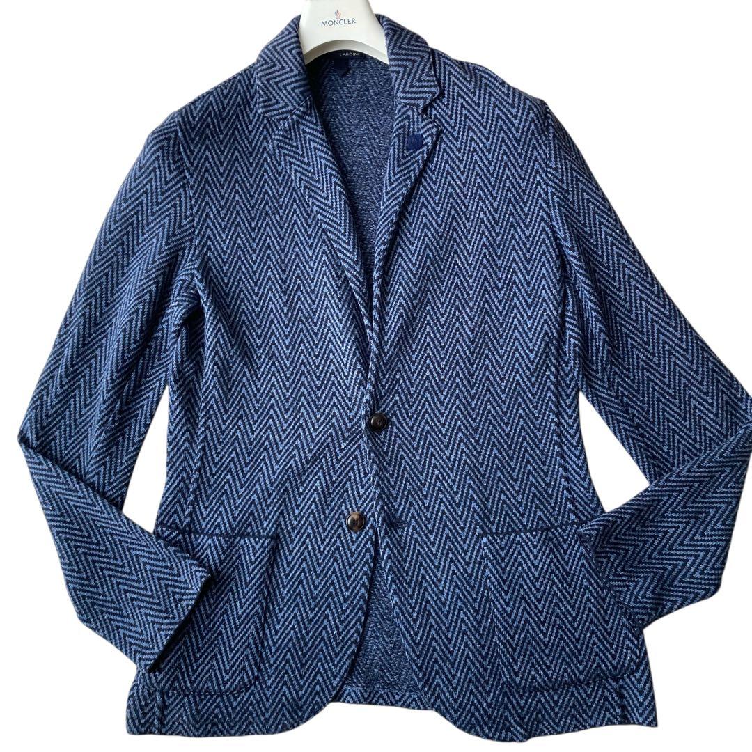 美品 LARDINI ニットテーラードジャケット ヘリンボーン ブートニエール