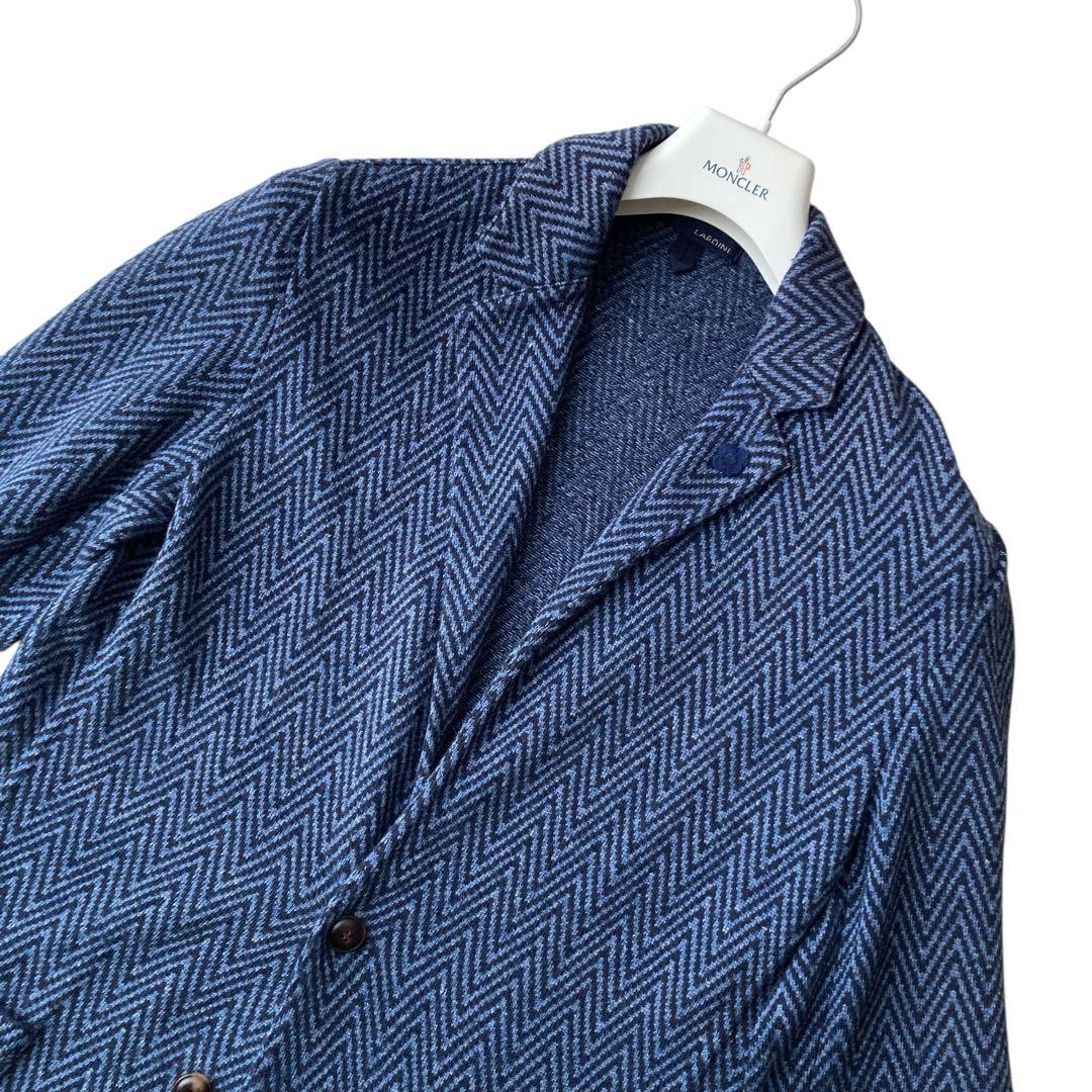 美品 LARDINI ニットテーラードジャケット ヘリンボーン ブートニエール